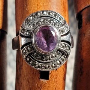 Natural amethyst sterling ring